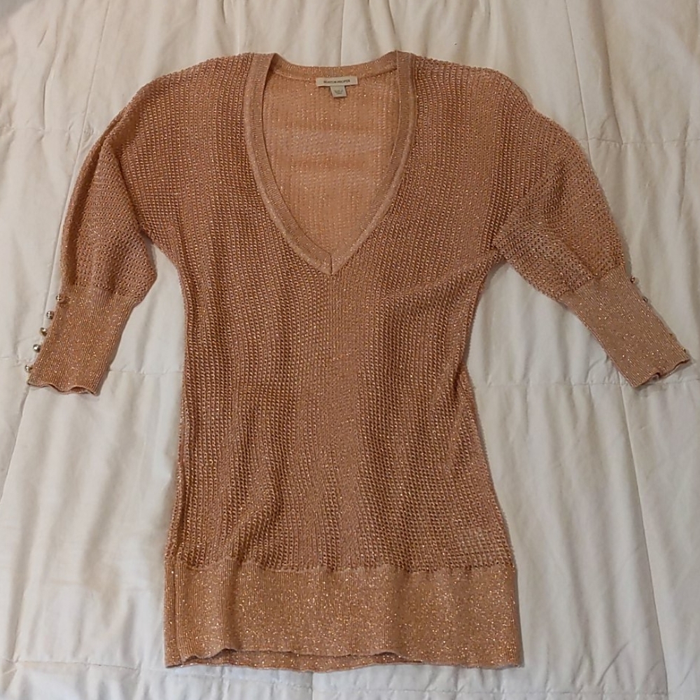 Boston Proper Rose Gold Mesh Sweater
